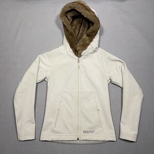 Marmot Jacket Women XS White‎ Faux Fur Hood Softshell Windproof Full Zip